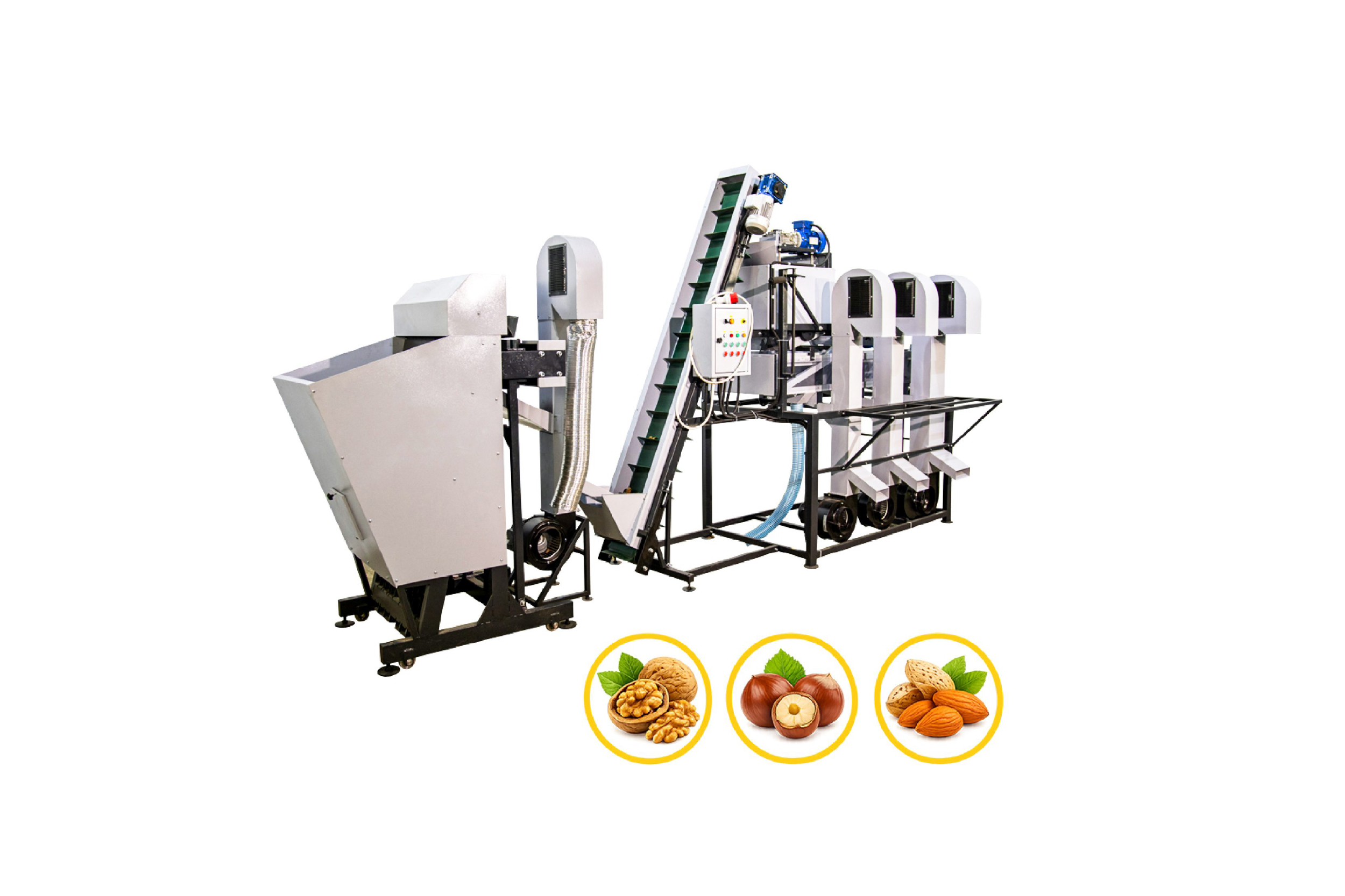 Automated full-cycle 3-in-1 processing line for walnuts, hazelnuts, and almonds (200 kg/h)